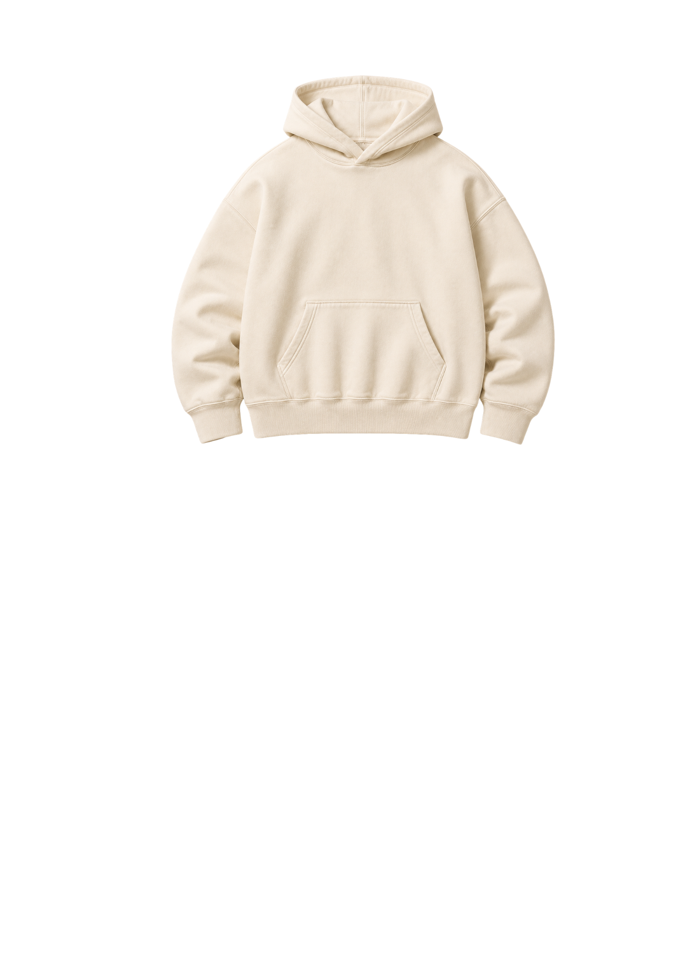 Front of a heavyweight cream hoodie