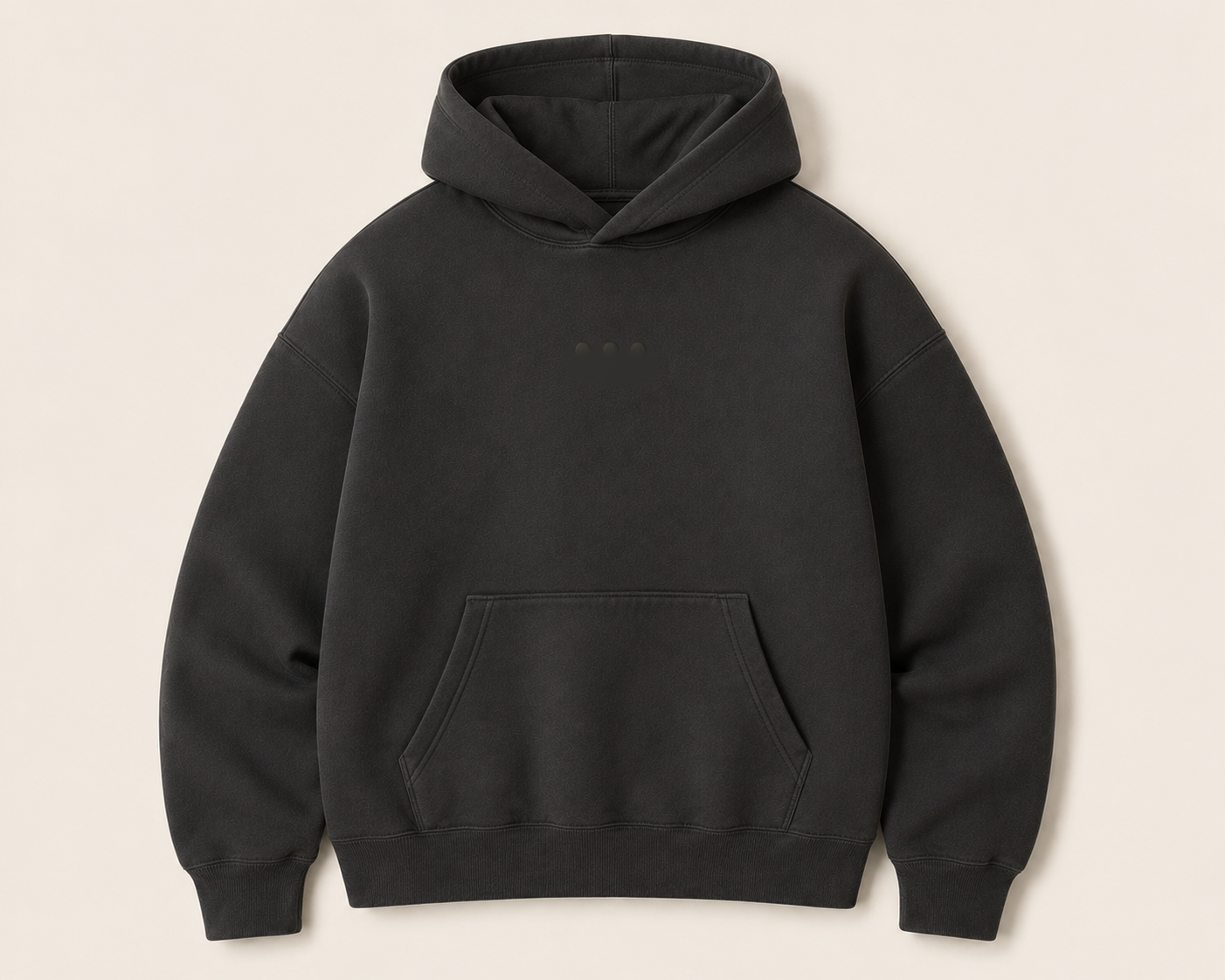 Front of a heavyweight dark graphite hoodie